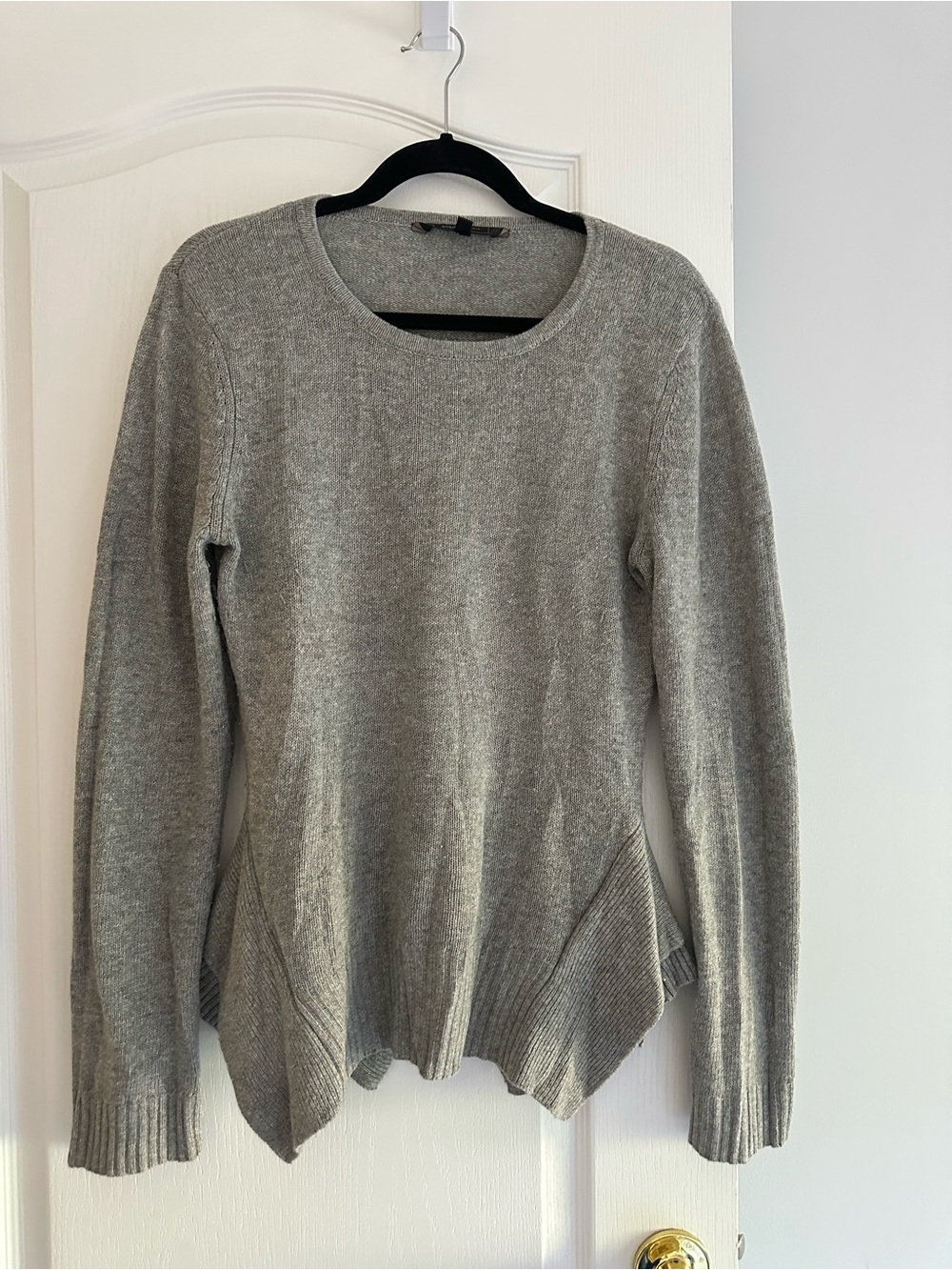 BCBGMaxAzria Light Gray Crewneck Sweater with Flared Hem